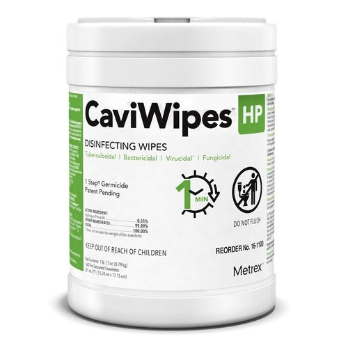 Metrex Research CaviWipes HP Surface Disinfectant Cleaner Peroxide Based Manual Pull Wipe 160 Count Canister Scented NonSterile, 1/CN,12/CS