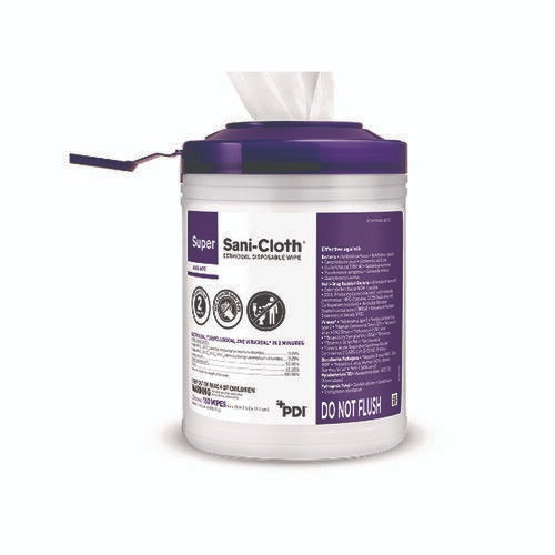 Sani Professional Super Sani-Cloth Germicidal Disposable Wipes, 1-Ply, 6 x 6.75, Unscented, White, 160/Canister, 12 Canisters/Carton