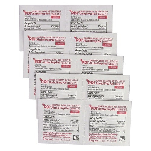 PDI Alcohol Prep Pad, 70% Strength Isopropyl Alcohol, Individual Packet, Medium, Sterile, 200EA/BX, 4000 EA/CS