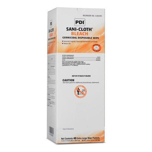 PDI Germicide Sani-Cloth Bleach Wipe Dispenser Box Disposable, 40EA/BX, 120 EA/CS
