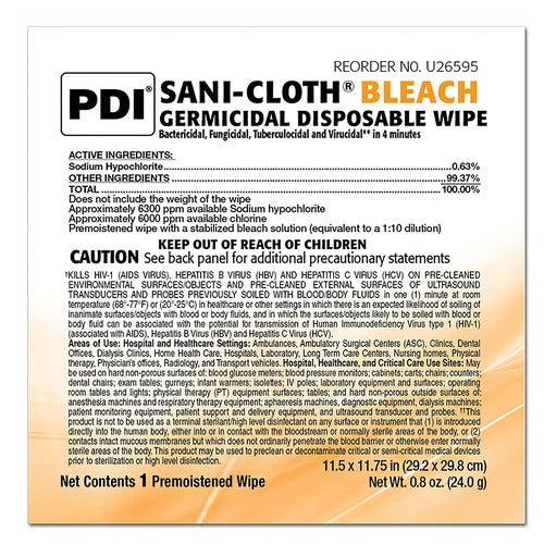 PDI Germicide Sani-Cloth Bleach Wipe Dispenser Box Disposable, 40EA/BX, 120 EA/CS