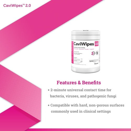 Metrex Research CaviWipes 2.0 Surface Disinfectant Premoistened Manual Pull Wipe 65 Count Canister Alcohol Scent NonSterile, 12/CS