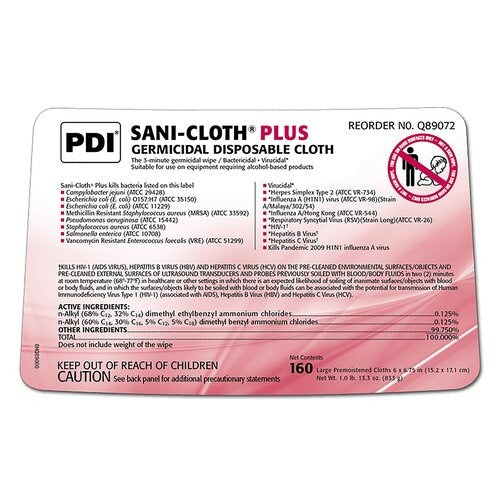 PDI Surface Disinfectant Cleaner Sani-Cloth® Plus Liquid Wipe 160 Count Canister Disposable Alcohol Scent, 160/PK, 12PK/CS