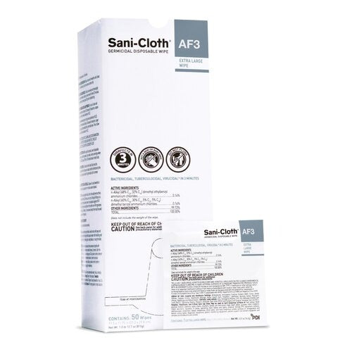 PDI Sani-Cloth AF3 Surface Disinfectant Cleaner Premoistened Germicidal Manual Pull Wipe 50 Count Individual Packet Mild Scent NonSterile, 50/BX, 150/CS