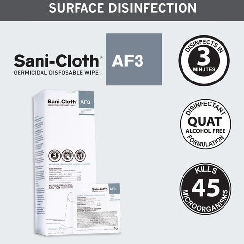 PDI Sani-Cloth AF3 Surface Disinfectant Cleaner Premoistened Germicidal Manual Pull Wipe 50 Count Individual Packet Mild Scent NonSterile, 50/BX, 150/CS