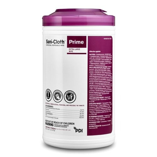 PDI Sani-Cloth Prime Surface Disinfectant Cleaner Premoistened Germicidal Manual Pull Wipe 70 Count Canister Alcohol Scent NonSterile, 70/CN, 420/CS