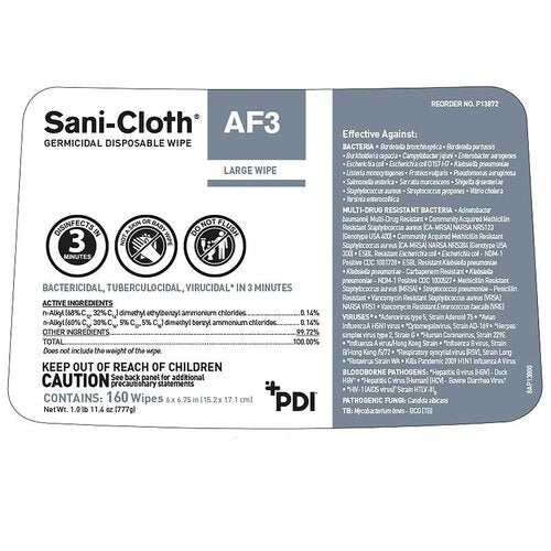PDI Surface Disinfectant Sani-Cloth® AF3 Wipe Canister, 160EA/CN 12CN/CS