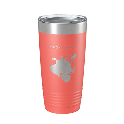 Bass Lake Map Tumbler Travel Mug Insulated Laser Engraved Coffee Cup Hamburg Township Huron River Chain of Lakes Michigan 20 oz-20