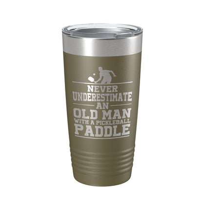 Funny Pickleball Tumbler Never Underestimate An Old Man With A Pickle Ball Paddle Travel Mug Insulated Laser Engraved Coffee Cup Gift 20 oz-21