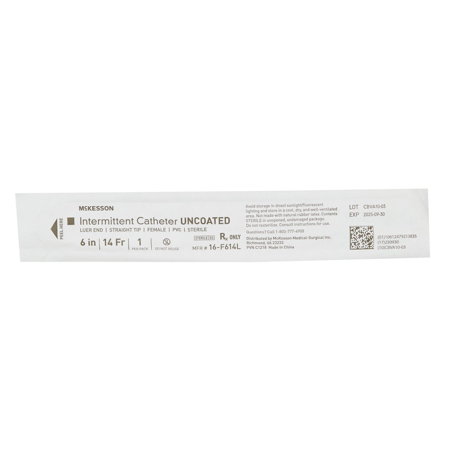 Urethral Catheter McKesson Straight Tip Uncoated PVC 14 Fr. 6 Inch