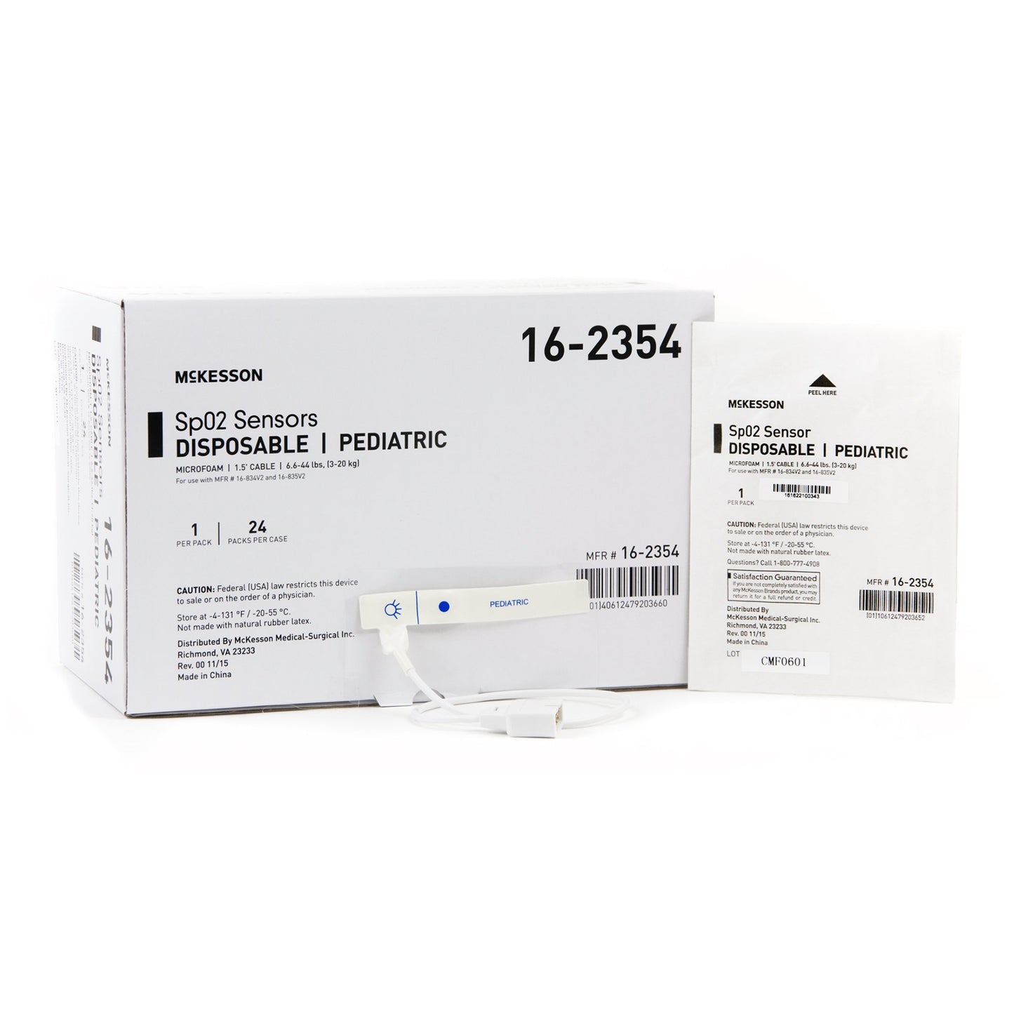SpO2 Sensor McKesson Finger Pediatric Single Patient Use 1-1/2 Foot Cord