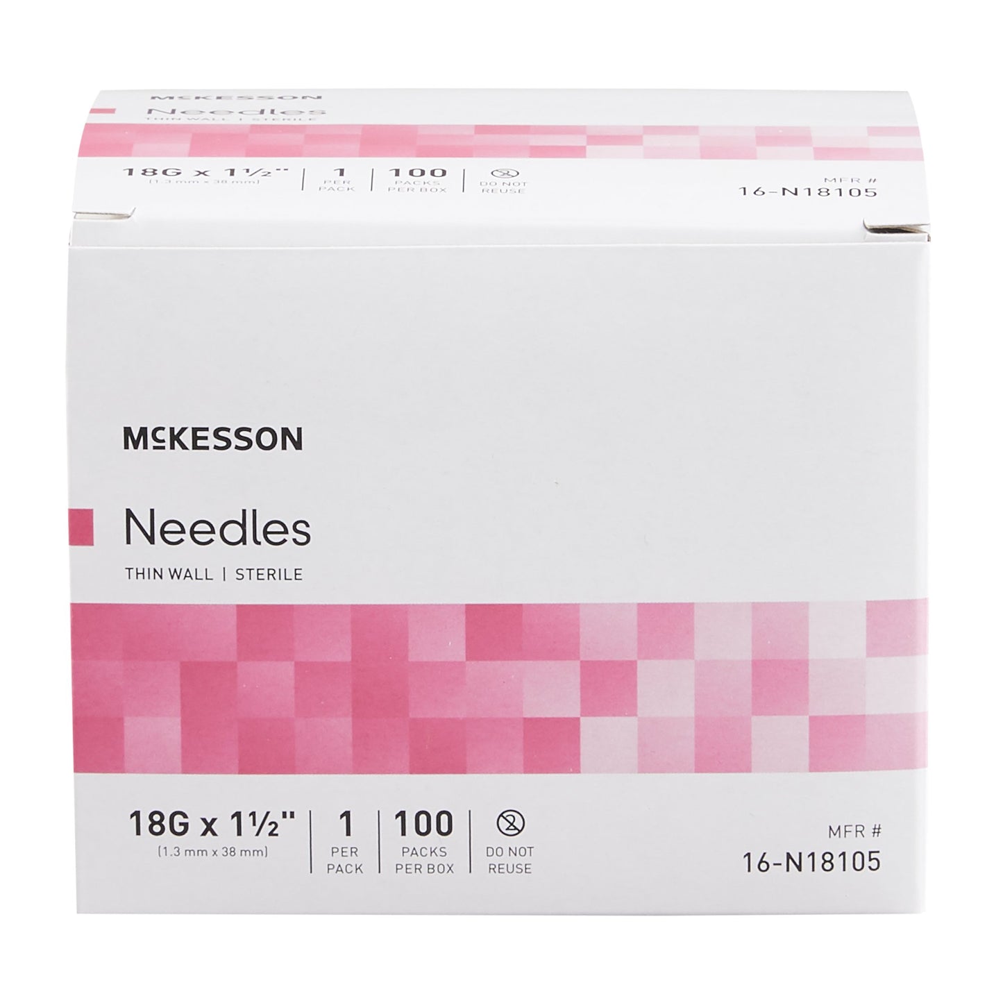 Hypodermic Needle McKesson 1-1/2 Inch Length 18 Gauge Thin Wall Without Safety