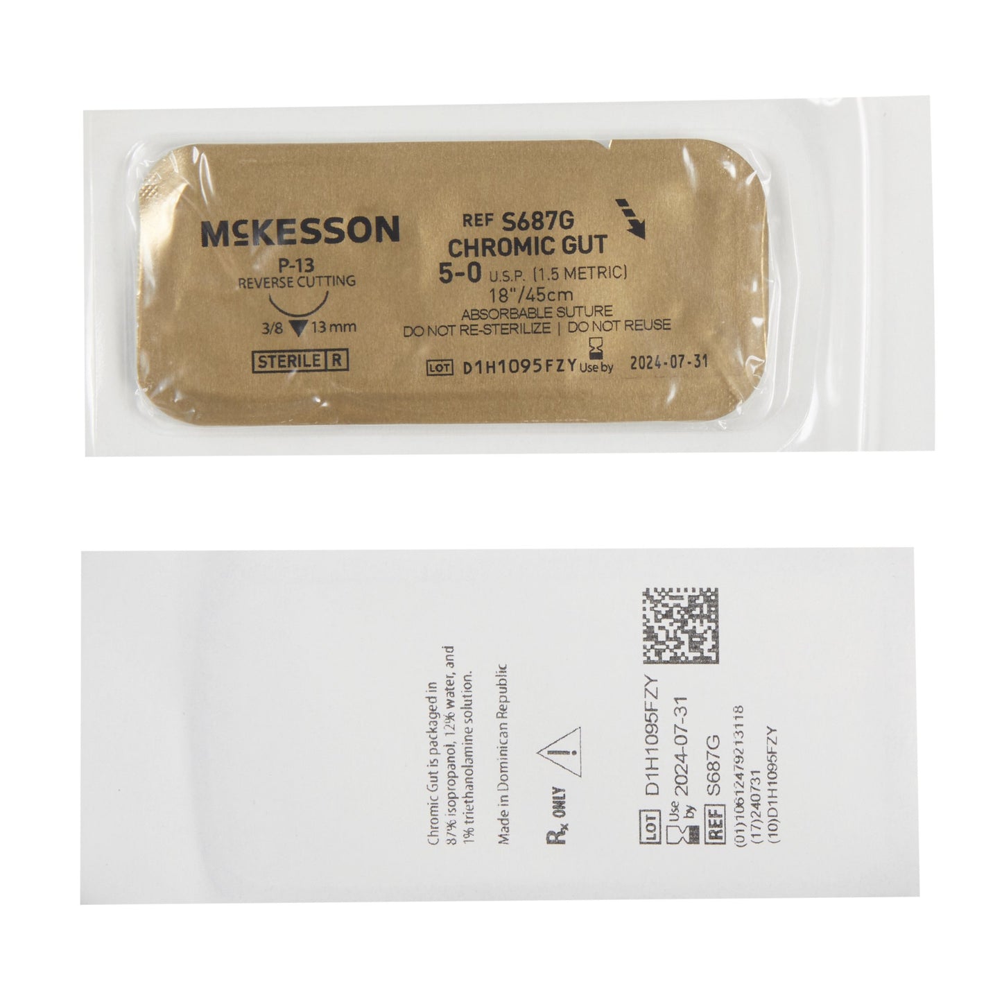 Absorbable Suture with Needle McKesson Chromic Gut P-13 3/8 Circle Precision Reverse Cutting Needle Size 5-0