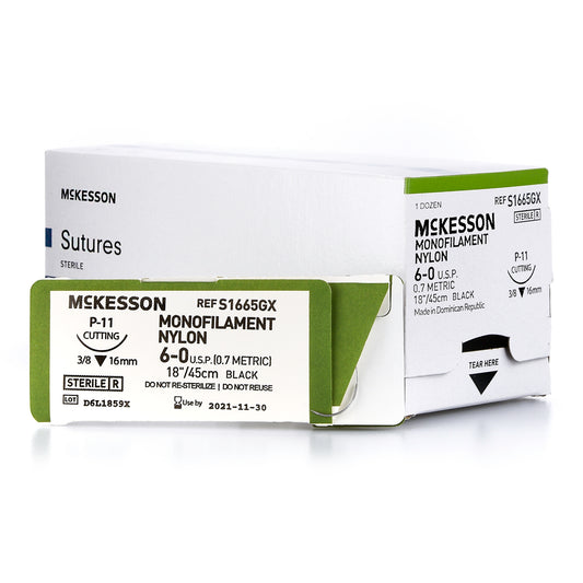 Nonabsorbable Suture with Needle McKesson Nylon P-11 3/8 Circle Precision Reverse Cutting Needle Size 6-0 Monofilament
