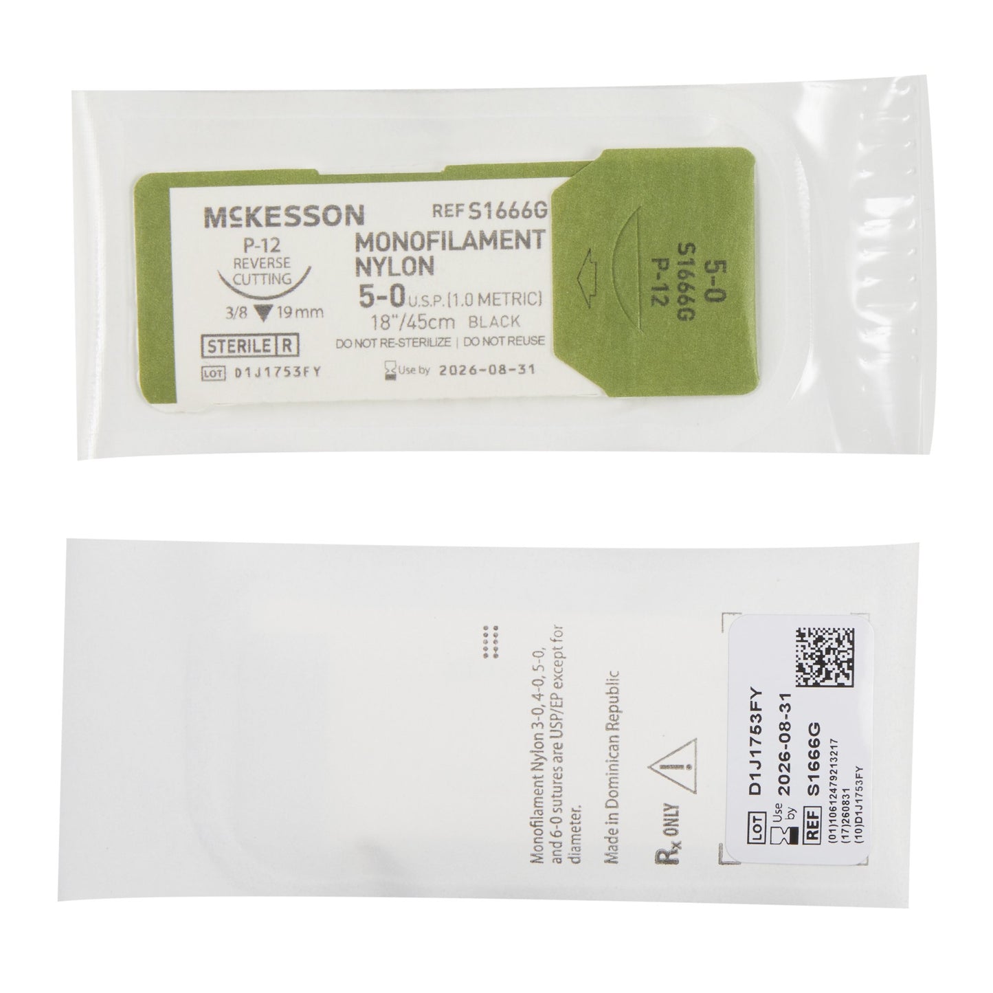 Nonabsorbable Suture with Needle McKesson Nylon P-12 3/8 Circle Precision Reverse Cutting Needle Size 5-0 Monofilament