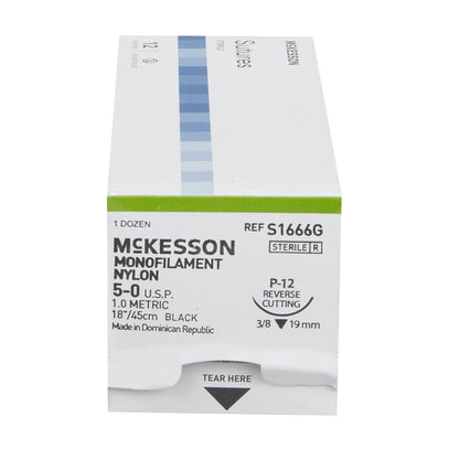 Nonabsorbable Suture with Needle McKesson Nylon P-12 3/8 Circle Precision Reverse Cutting Needle Size 5-0 Monofilament