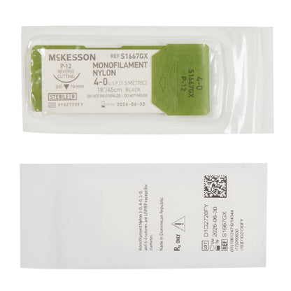 Nonabsorbable Suture with Needle McKesson Nylon P-12 3/8 Circle Precision Reverse Cutting Needle Size 4-0 Monofilament
