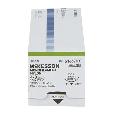 Nonabsorbable Suture with Needle McKesson Nylon P-12 3/8 Circle Precision Reverse Cutting Needle Size 4-0 Monofilament