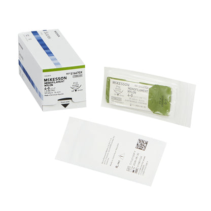 Nonabsorbable Suture with Needle McKesson Nylon P-12 3/8 Circle Precision Reverse Cutting Needle Size 4-0 Monofilament