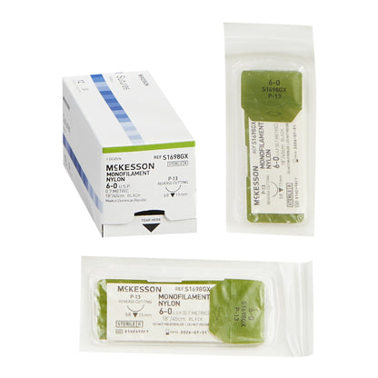 Nonabsorbable Suture with Needle McKesson Nylon P-13 3/8 Circle Precision Reverse Cutting Needle Size 6-0 Monofilament
