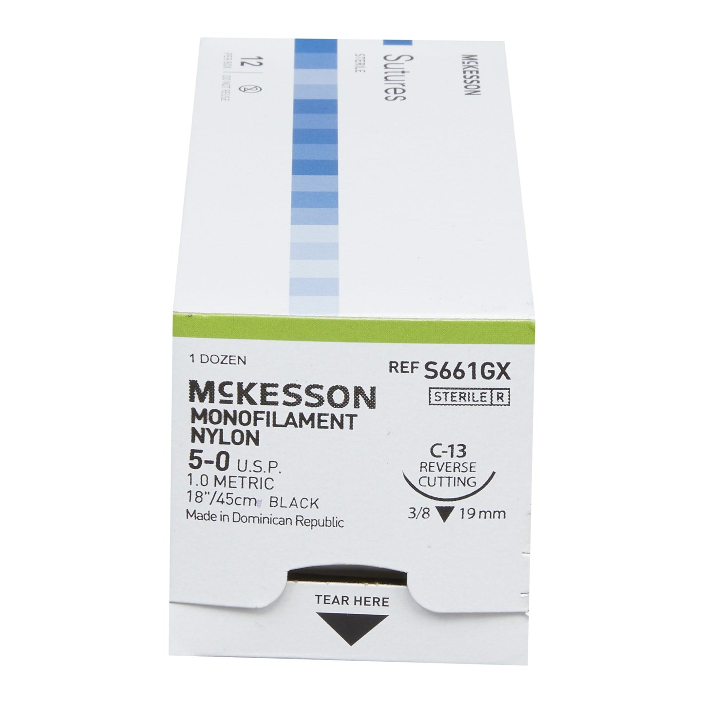 Nonabsorbable Suture with Needle McKesson Nylon C-13 3/8 Circle Reverse Cutting Needle Size 5-0 Monofilament