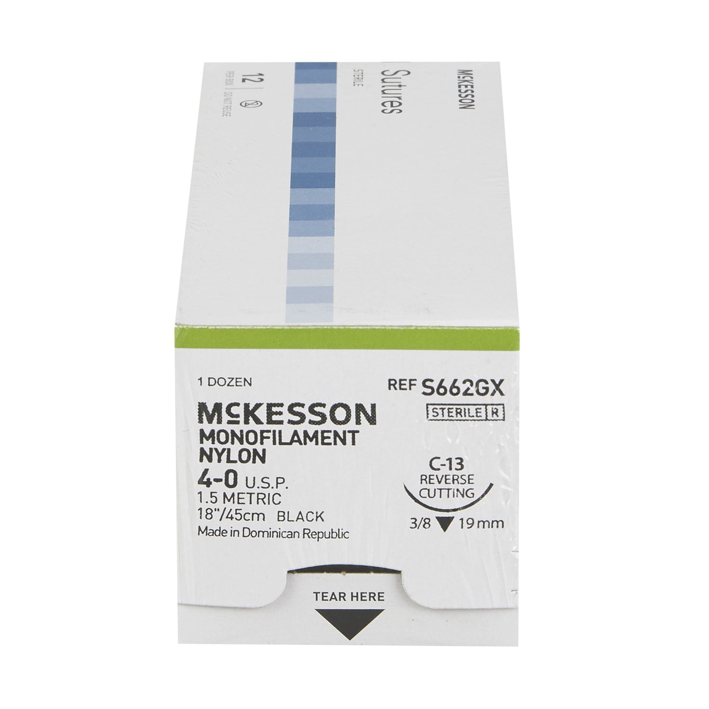 Nonabsorbable Suture with Needle McKesson Nylon C-13 3/8 Circle Reverse Cutting Needle Size 4-0 Monofilament