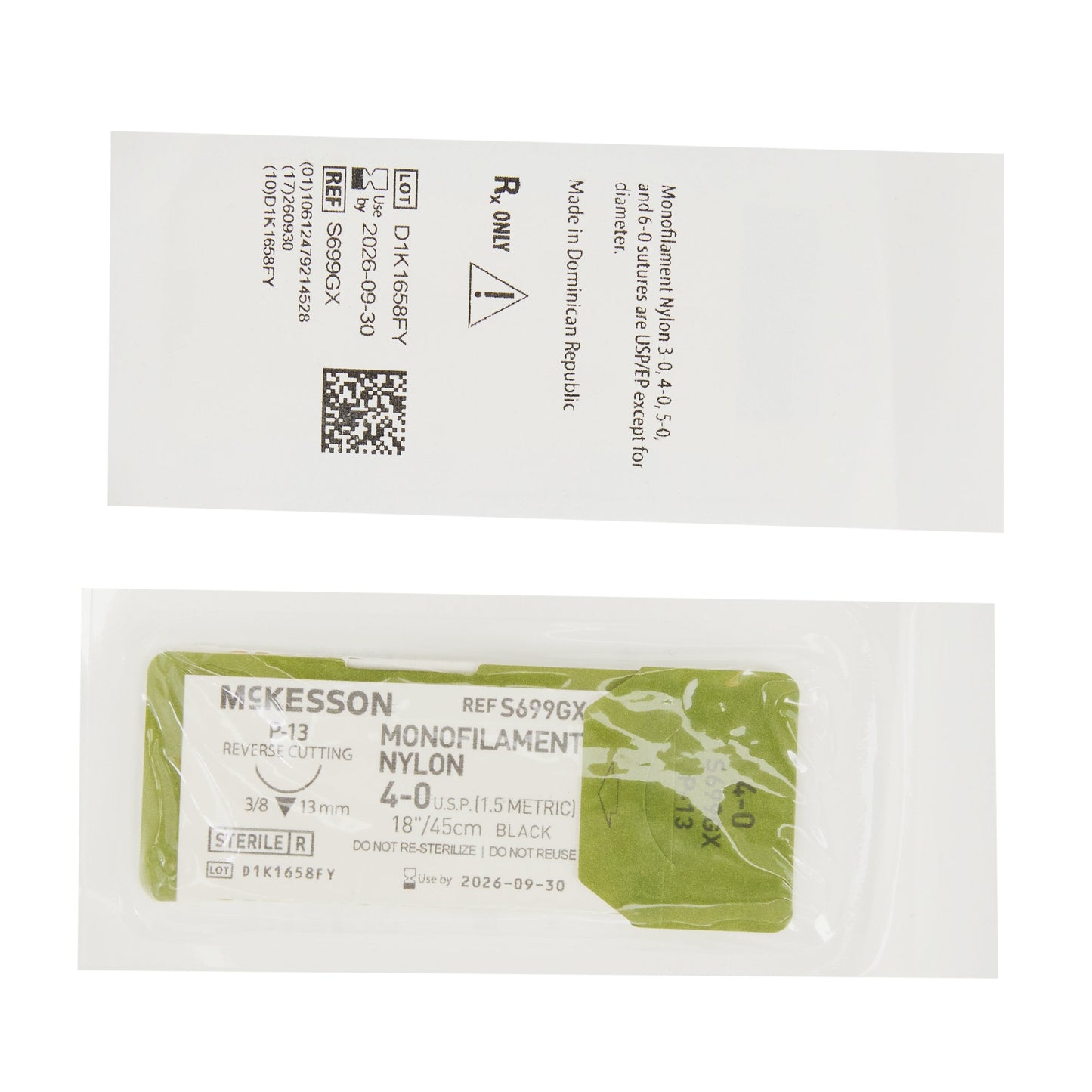 Nonabsorbable Suture with Needle McKesson Nylon P-13 3/8 Circle Precision Reverse Cutting Needle Size 4-0 Monofilament