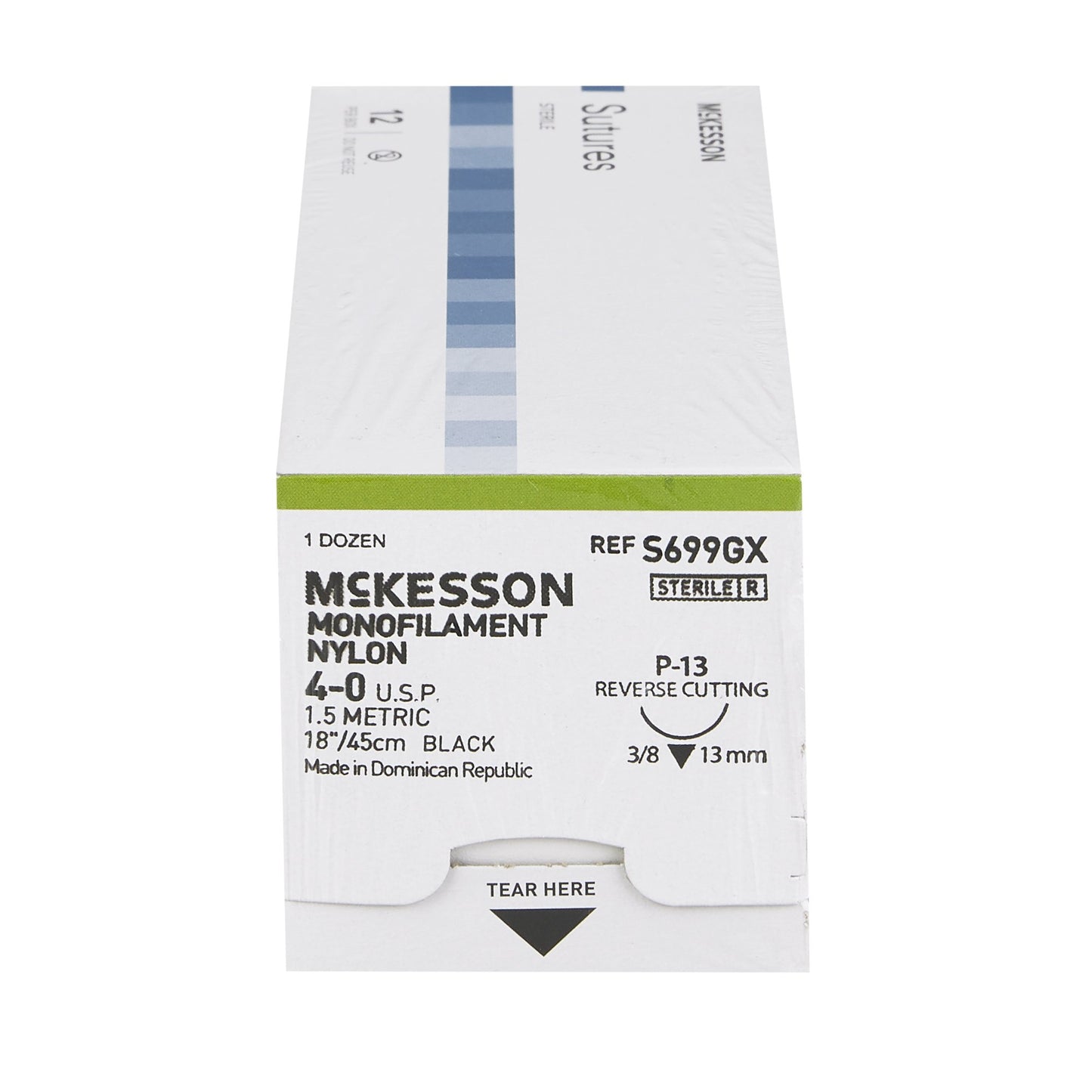 Nonabsorbable Suture with Needle McKesson Nylon P-13 3/8 Circle Precision Reverse Cutting Needle Size 4-0 Monofilament