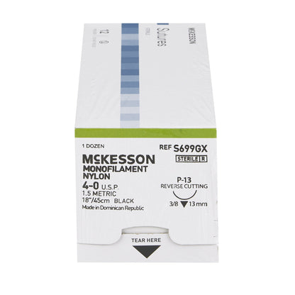 Nonabsorbable Suture with Needle McKesson Nylon P-13 3/8 Circle Precision Reverse Cutting Needle Size 4-0 Monofilament