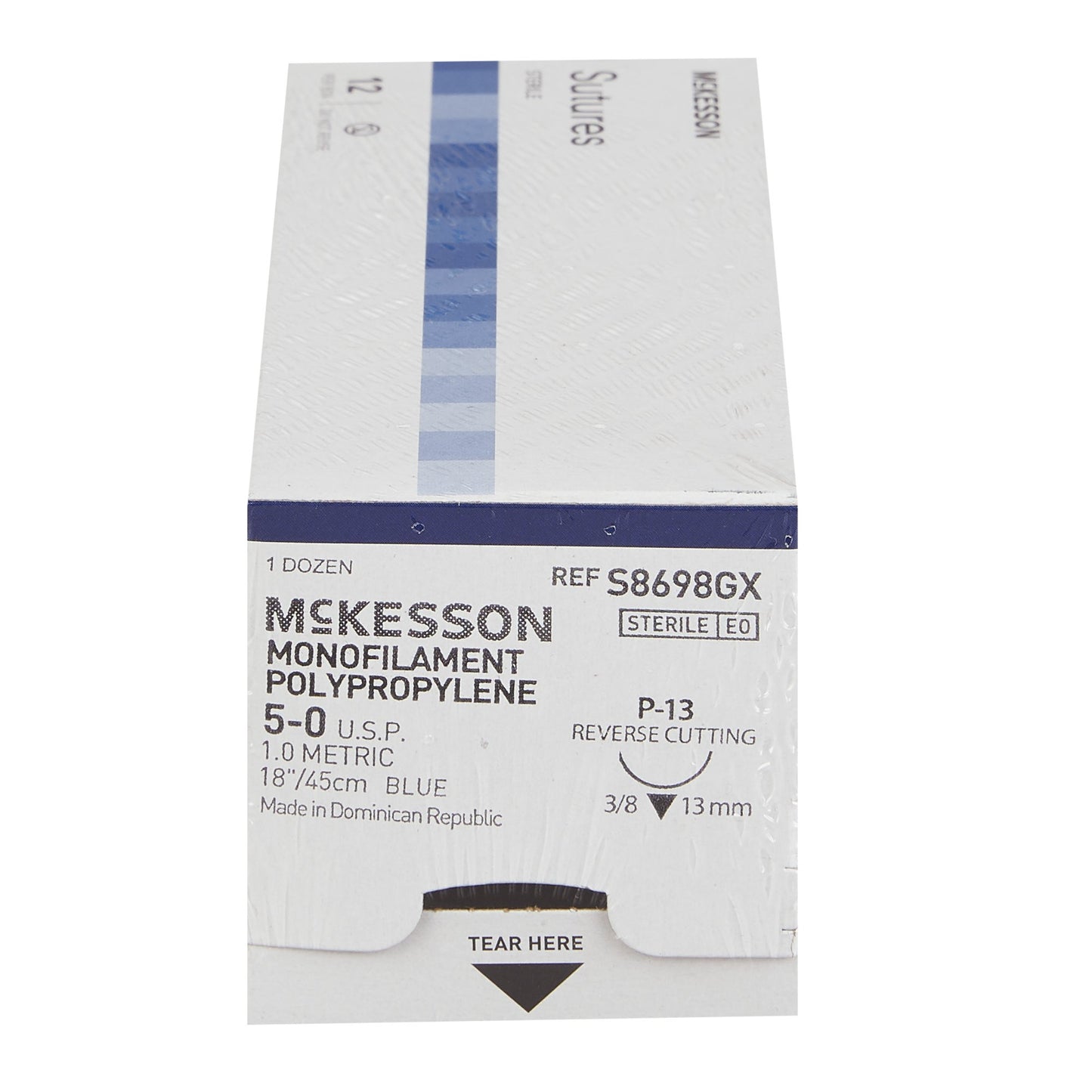Nonabsorbable Suture with Needle McKesson Polypropylene P-13 3/8 Circle Precision Reverse Cutting Needle Size 5-0 Monofilament