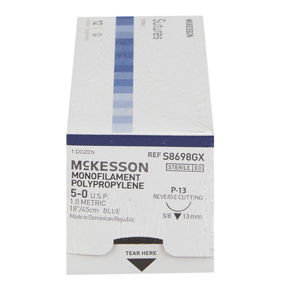 Nonabsorbable Suture with Needle McKesson Polypropylene P-13 3/8 Circle Precision Reverse Cutting Needle Size 5-0 Monofilament