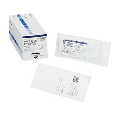 Nonabsorbable Suture with Needle McKesson Polypropylene P-13 3/8 Circle Precision Reverse Cutting Needle Size 5-0 Monofilament