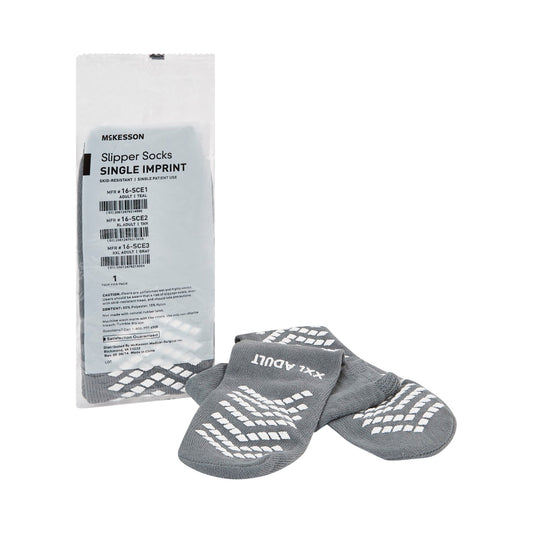 Slipper Socks McKesson Unisex Adult 2X-Large Single Tread Single Patient Use Gray