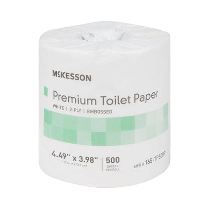 Toilet Tissue McKesson Premium White 2-Ply Standard Size Cored Roll 500 Sheets 4 X 4-1/2 Inch