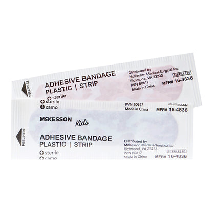 Adhesive Strip McKesson Kids™ 3/4 X 3 Inch Plastic Rectangle Kid Design (Blue / Pink Camo) Sterile