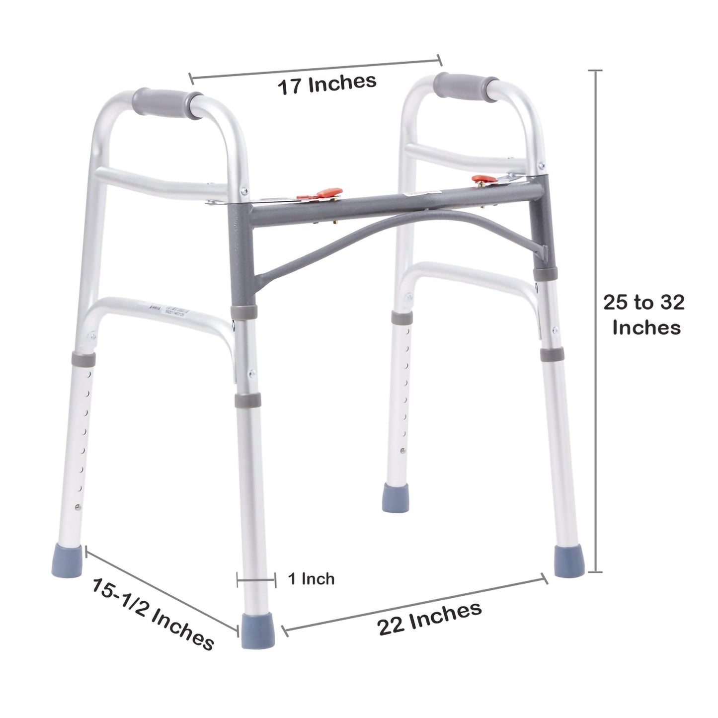 Dual Release Folding Walker Adjustable Height McKesson Aluminum Frame 350 lbs. Weight Capacity 25 to 32 Inch Height