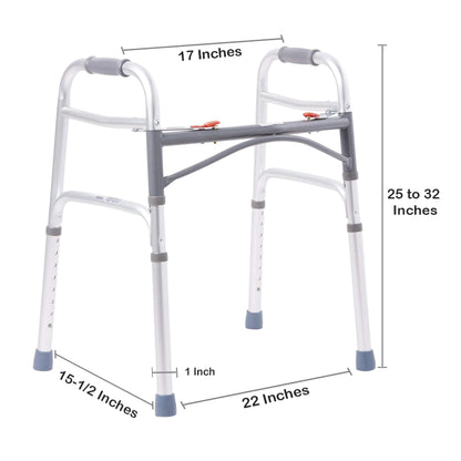 Dual Release Folding Walker Adjustable Height McKesson Aluminum Frame 350 lbs. Weight Capacity 25 to 32 Inch Height