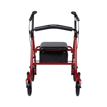 4 Wheel Rollator McKesson Red Adjustable Height / Folding Steel Frame
