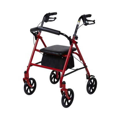 4 Wheel Rollator McKesson Red Adjustable Height / Folding Steel Frame