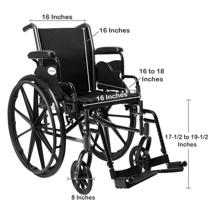 Lightweight Wheelchair McKesson Dual Axle Desk Length Arm Swing-Away Footrest Black Upholstery 16 Inch Seat Width Adult 300 lbs. Weight Capacity