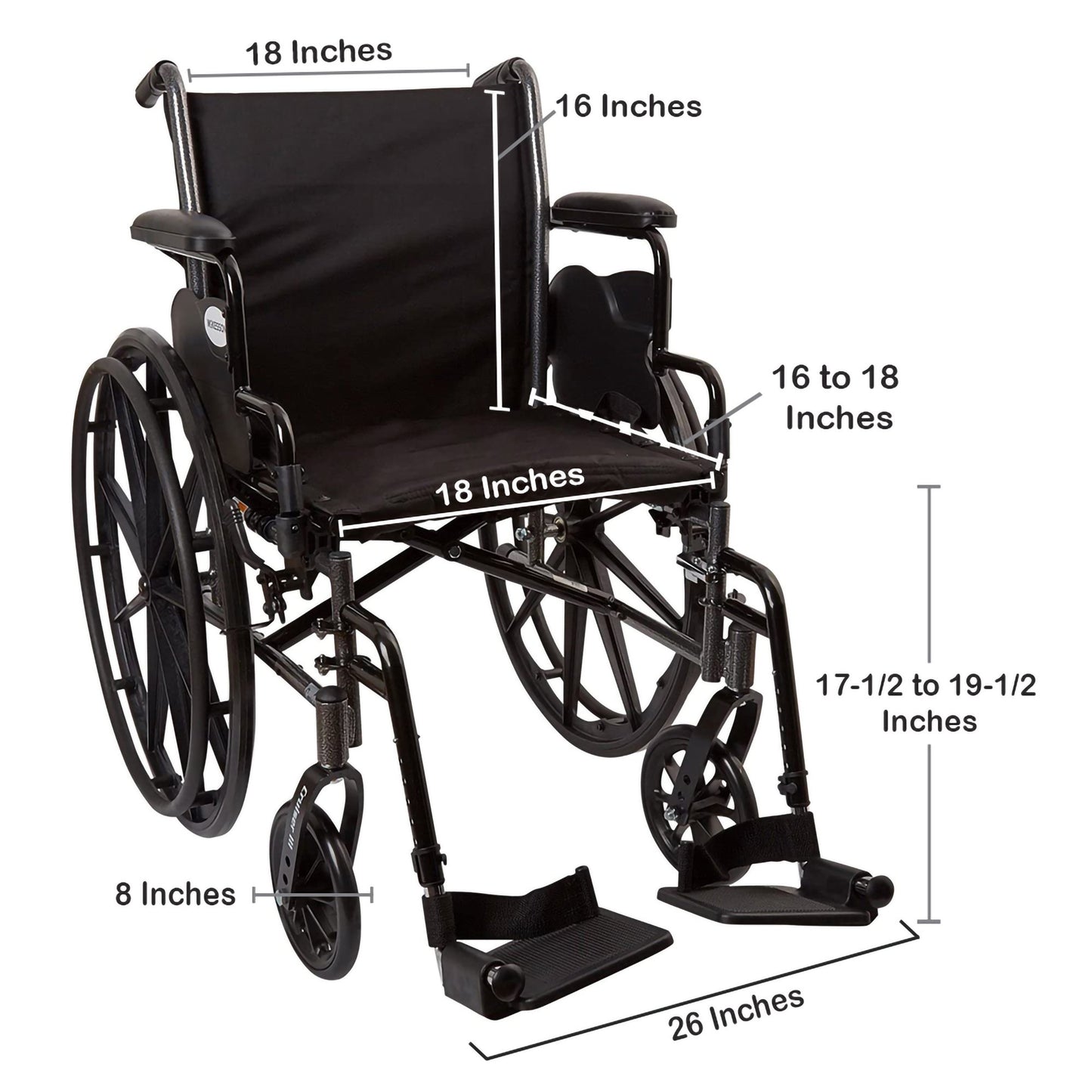 Lightweight Wheelchair McKesson Dual Axle Desk Length Arm Swing-Away Footrest Black Upholstery 18 Inch Seat Width Adult 300 lbs. Weight Capacity