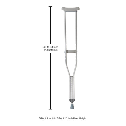 Underarm Crutches McKesson Adult 5 Foot 2 Inch to 5 Foot 10 Inch User Height Aluminum Frame 350 lbs. Weight Capacity