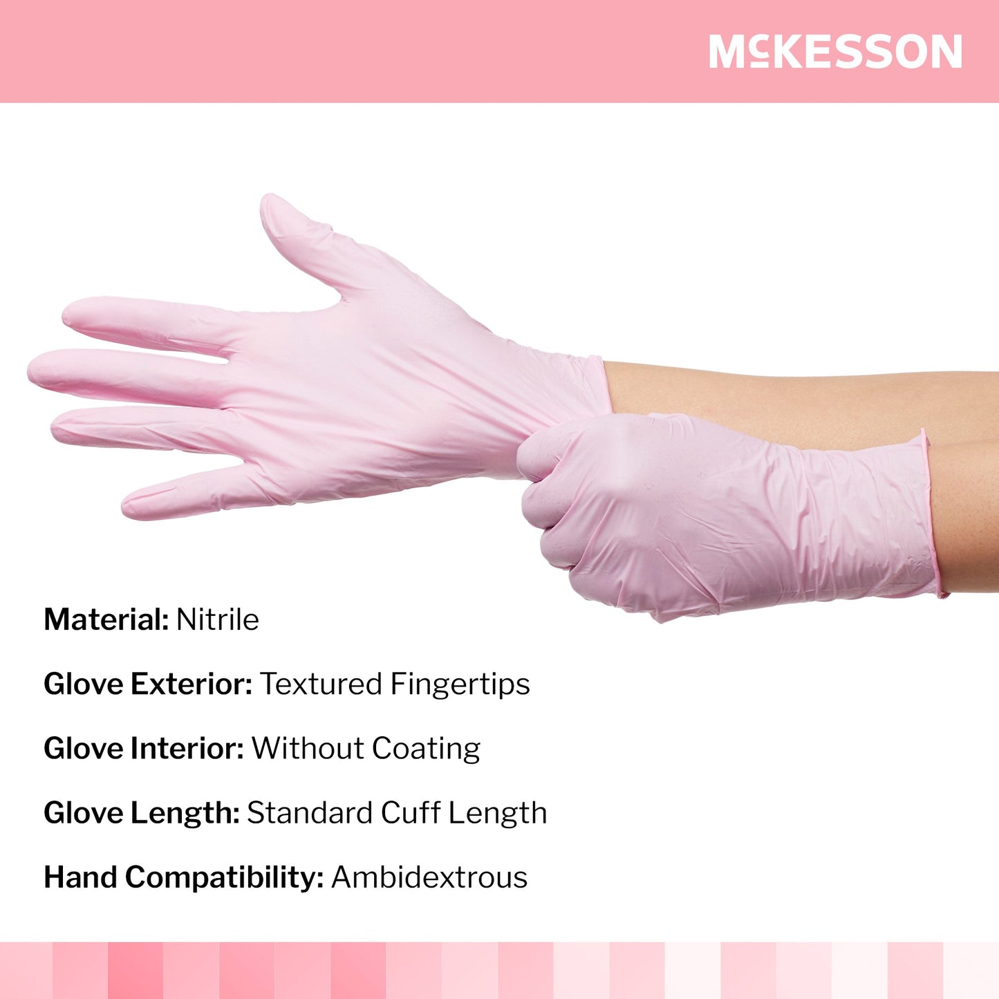 Exam Glove McKesson Pink Nitrile® Medium NonSterile Nitrile Standard Cuff Length Textured Fingertips Pink Not Rated