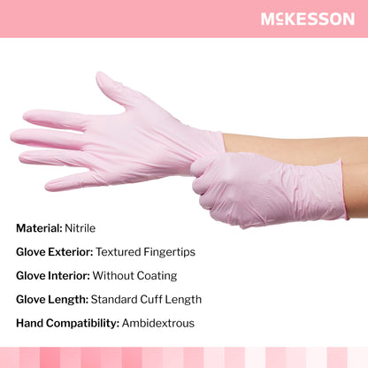 Exam Glove McKesson Pink Nitrile® Medium NonSterile Nitrile Standard Cuff Length Textured Fingertips Pink Not Rated