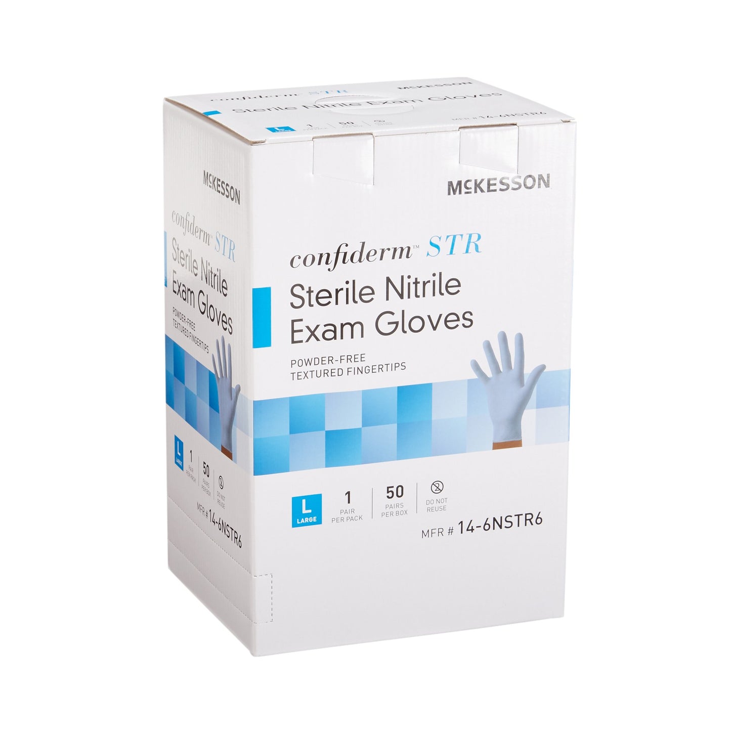 Exam Glove McKesson Confiderm® STR Large Sterile Pair Nitrile Standard Cuff Length Textured Fingertips Blue Not Rated