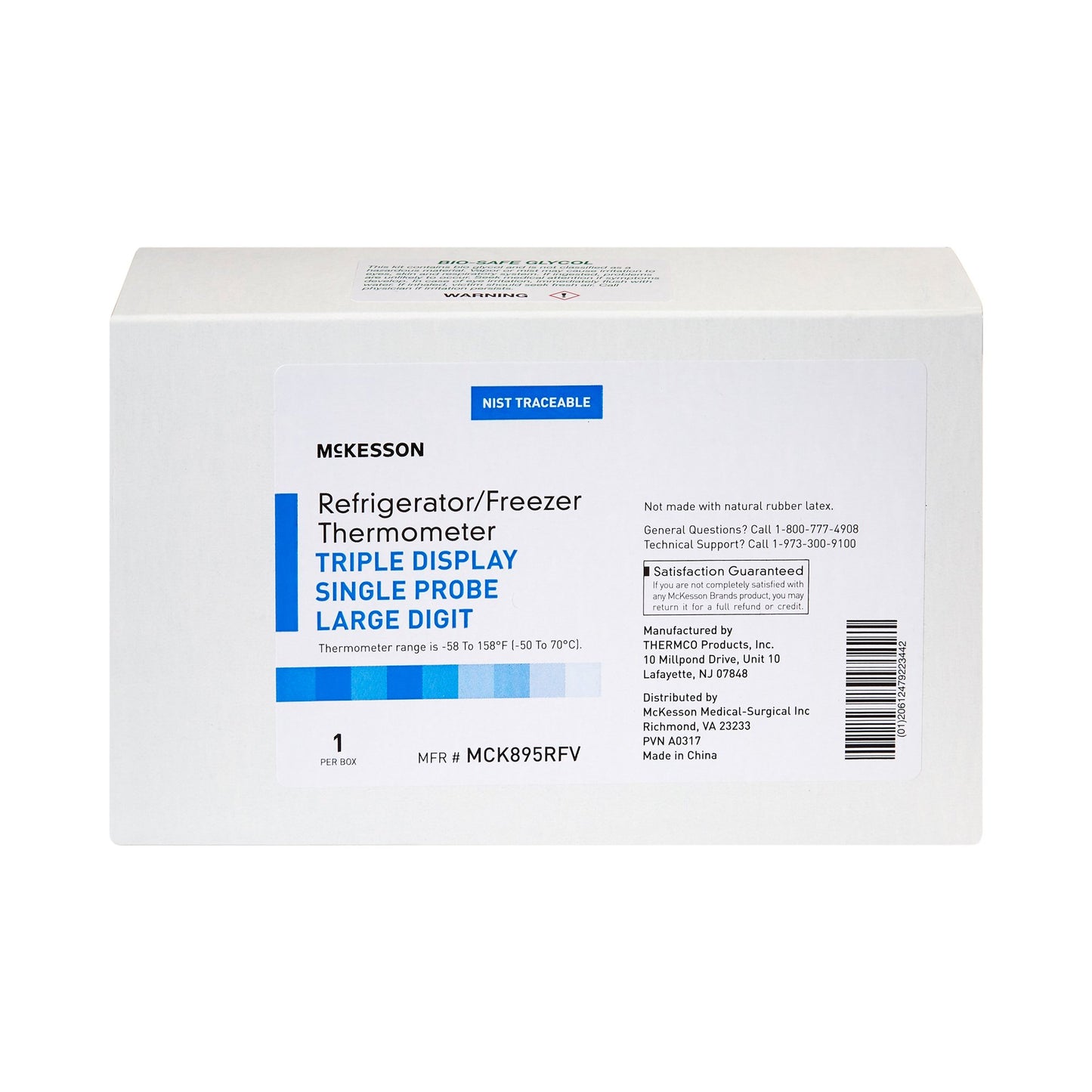 Digital Refrigerator / Freezer Thermometer with Alarm McKesson Fahrenheit / Celsius -58° to +158°F (-50° to +70°C) Glycol Bottle Probe / Internal Sensor Multiple Mounting Options Battery Operated
