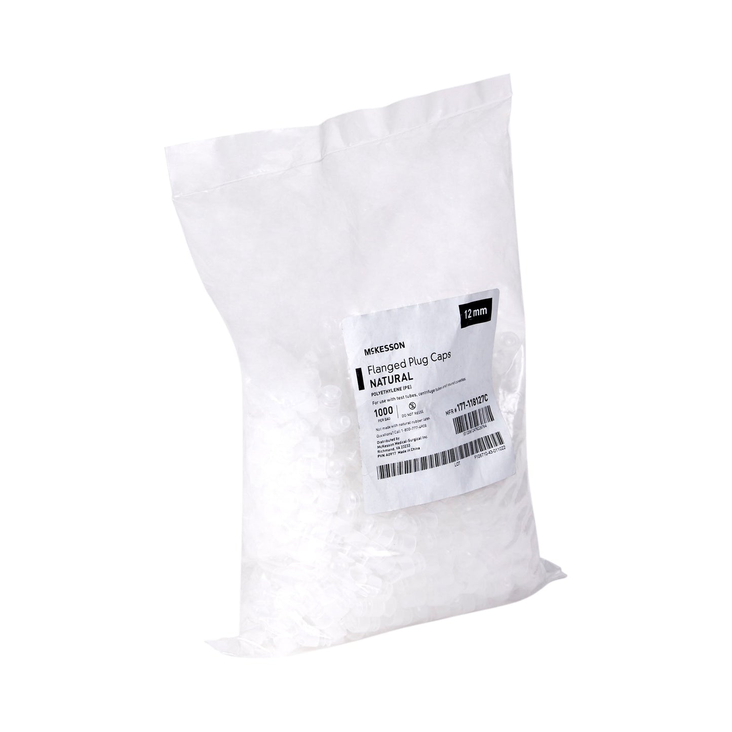 McKesson Tube Closure Polyethylene Flanged Plug Cap Natural 12 mm 12 mm Test Tubes, Centrifuge Tubes, Round Cuvettes NonSterile