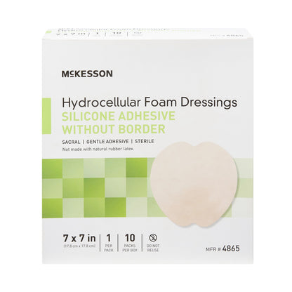 Foam Dressing McKesson 7 X 7 Inch Without Border Film Backing Silicone Gel Adhesive Sacral Sterile