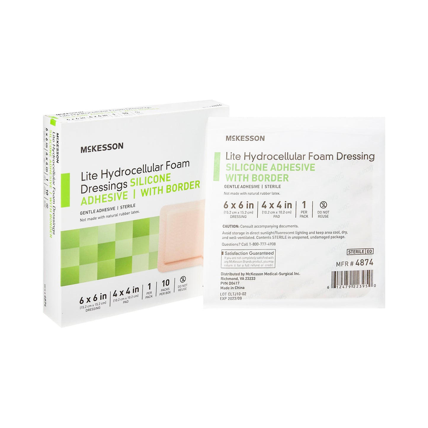 Thin Foam Dressing McKesson Lite 6 X 6 Inch With Border Film Backing Silicone Gel Adhesive Square Sterile