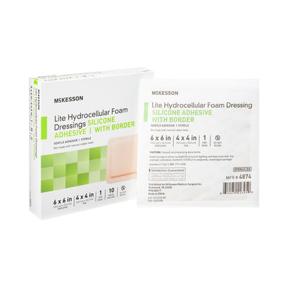 Thin Foam Dressing McKesson Lite 6 X 6 Inch With Border Film Backing Silicone Gel Adhesive Square Sterile